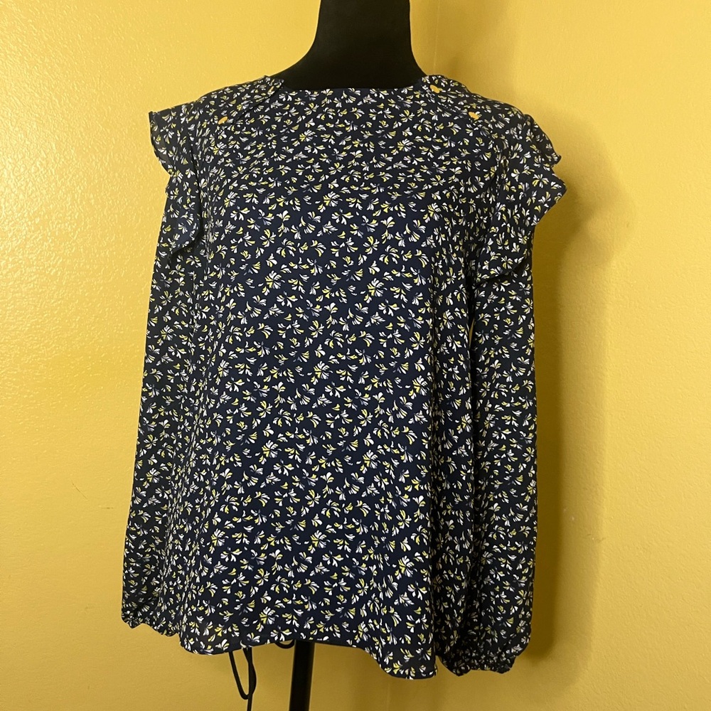 LOFT Navy Blue Floral Blouse